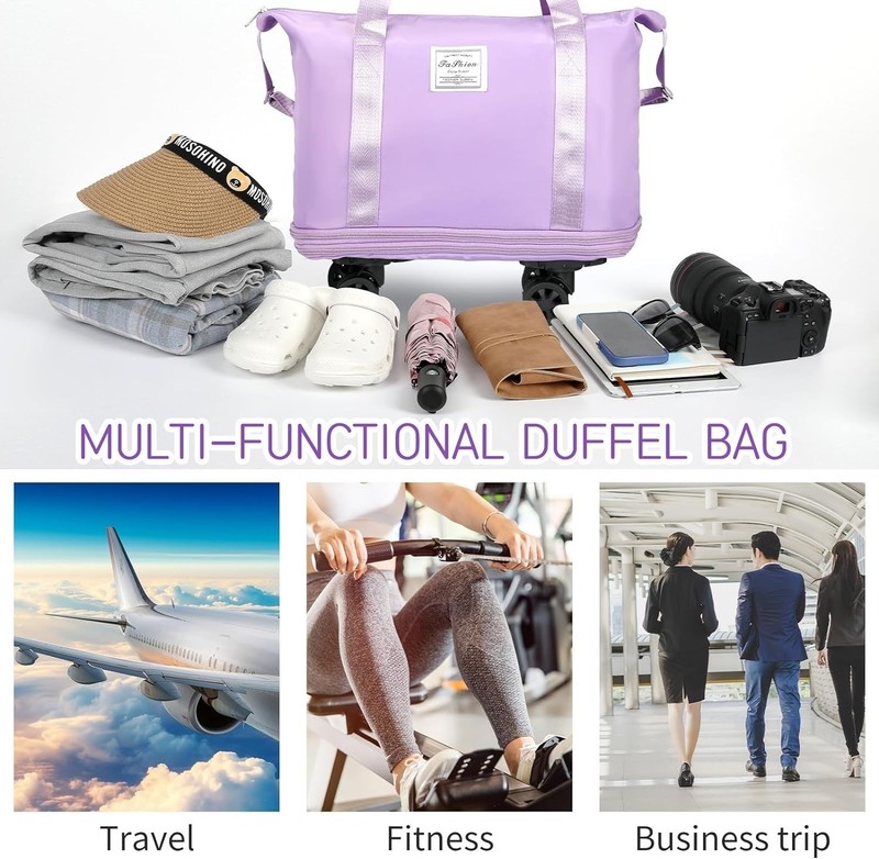 Travel-Ready Large Rolling Duffle Bag with Water-Repellent Oxford Cloth - 58L gallery