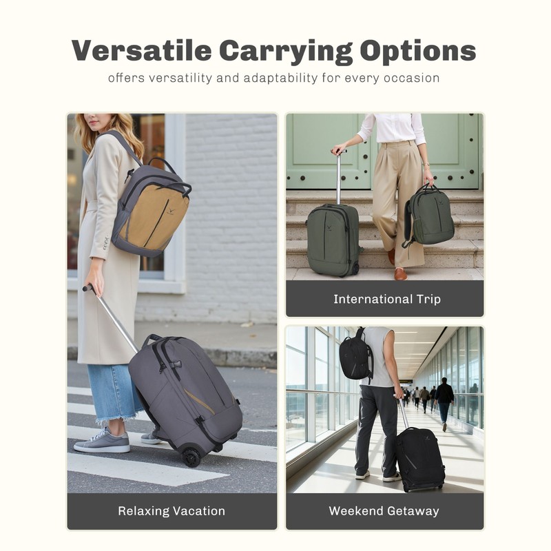 Hynes Eagle 2 in 1 Travel Backpack Set Rolling Backpack with Wheels Carry on Bag gallery