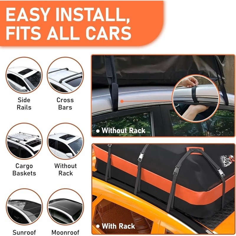 Waterproof Rooftop Cargo Bag Soft Shell Roof Mount Carrier Non-Slip Mat Hooks US gallery