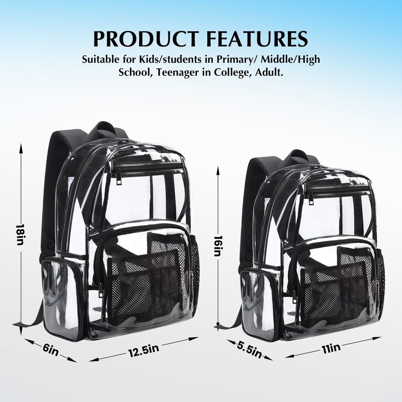 18Inches XLarge Clear Backpack - Transparent Bookbag for School Stadium TSA A... gallery