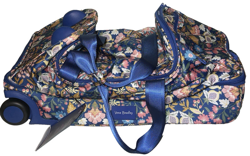 Vera Bradley Recycled Ripstop Foldable Rolling Duffle Bag Enchanted Suitcase New