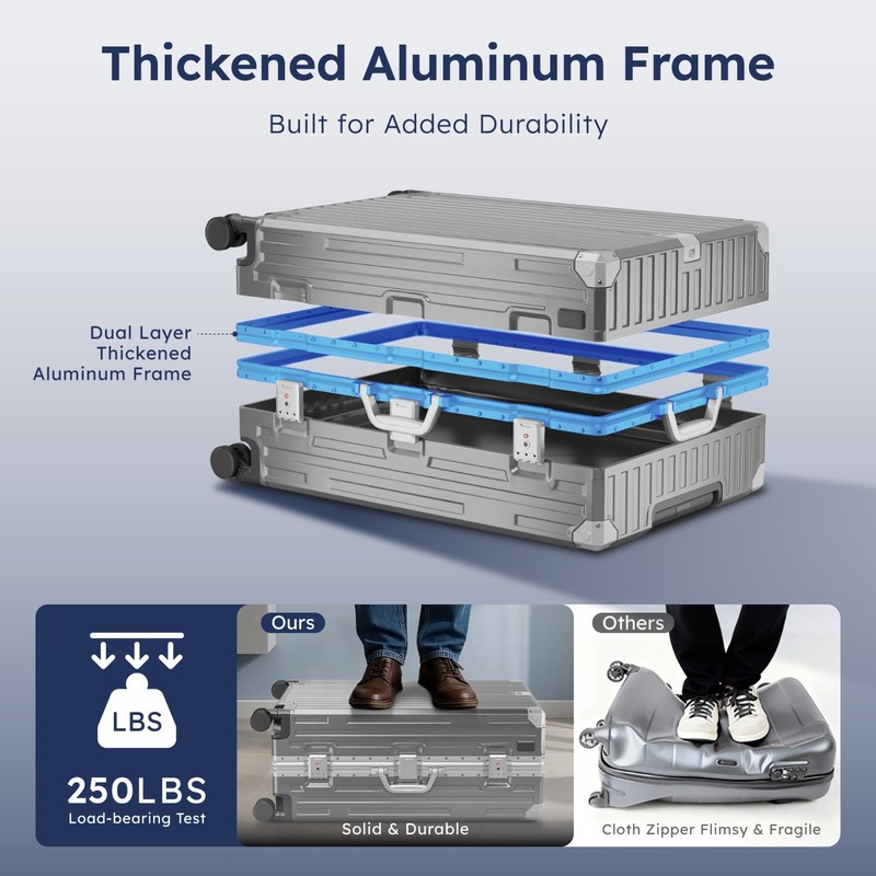 Aluminum Framed Travel Suitcase Carry-On Luggage w/ USB Port TSA Lock Hard Shell gallery
