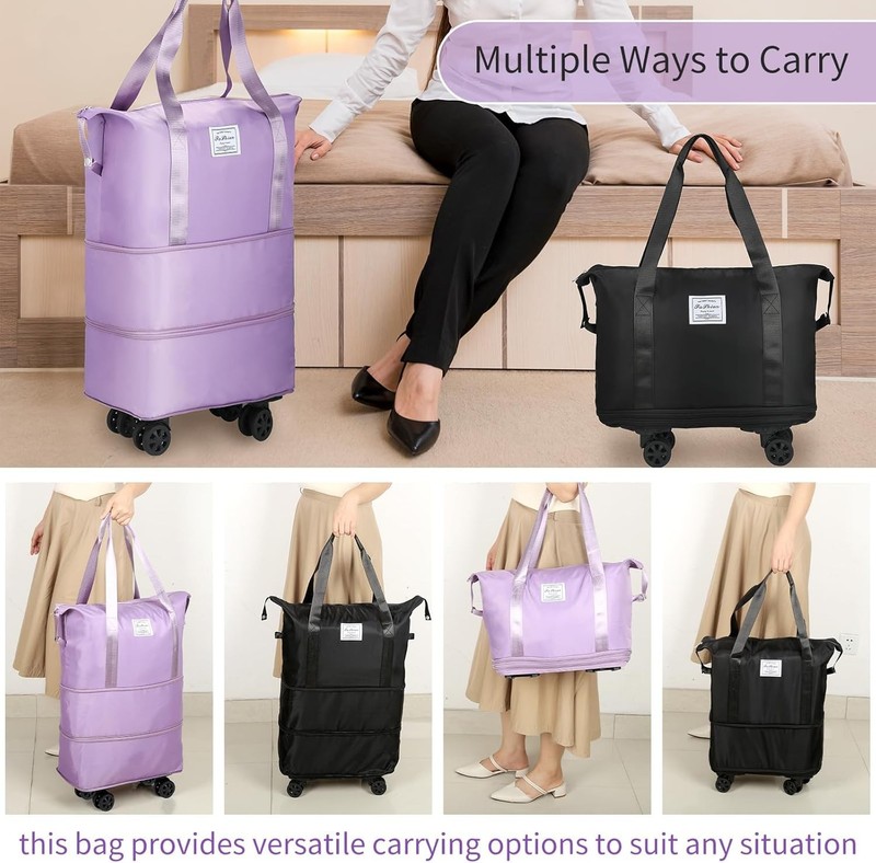 Travel-Ready Large Rolling Duffle Bag with Water-Repellent Oxford Cloth - 58L gallery