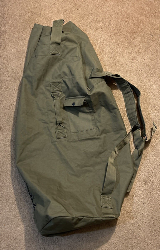 OUTDOOR PRODUCTS GI STYLE GREEN DUFFLE CAMPING GEAR BAG 40 X 12 X 12 inches.