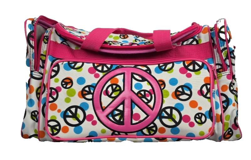 Ever Moda Large Pink Peace Sign Duffle Bag Overnighter Weekender Travel CUTE!!