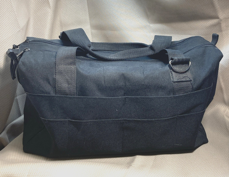 Duffle Bag, Black, Woven Synthetic, 16″ x 9″ x 6″