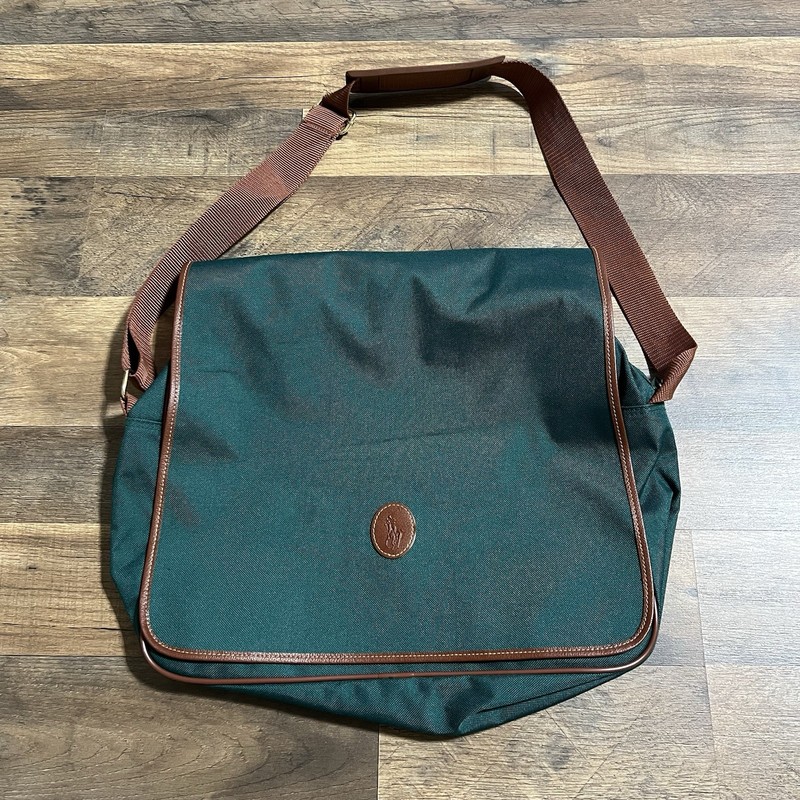 Vintage RALPH LAUREN Polo GREEN Canvas Satchel Laptop BAG Travel VTG